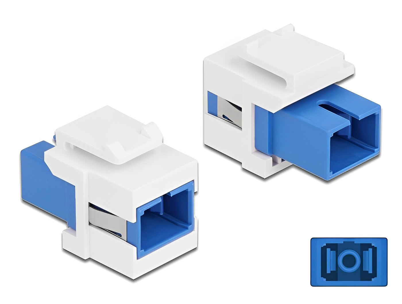 מתאם Keystone Module (קיסטון) מבית Delock גרמניה המשמש כמתאם "נקבה לנקבה" להארכה או סיום של כבלי אופטיקה מסוג SC Simplex