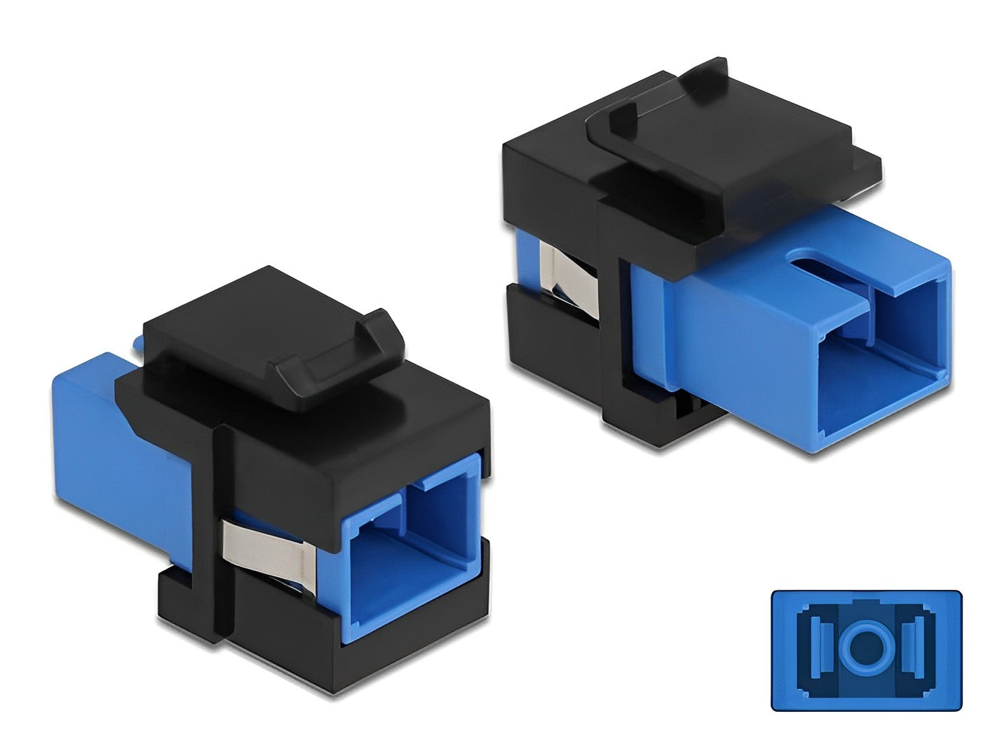 מתאם Keystone Module (קיסטון) מבית Delock גרמניה המשמש כמתאם "נקבה לנקבה" להארכה או סיום של כבלי אופטיקה מסוג SC Simplex