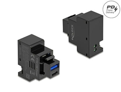 מטען קיסטון מבית DELOCK גרמניה מספק שני חיבורי טעינה USB Type-A ו- USB Type-C עם תמיכה ב-Power Delivery