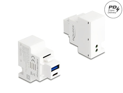 מטען קיסטון מבית DELOCK גרמניה מספק שני חיבורי טעינה USB Type-A ו- USB Type-C עם תמיכה ב-Power Delivery