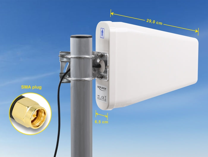 אנטנת LTE כיוונית מתקדמת מבית DELOCK גרמניה מיועדת לשימוש חיצוני ומאפשרת שידור וקליטה של אות LTE בעוצמה גבוהה