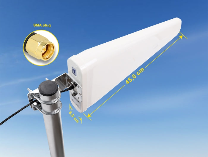אנטנת LTE כיוונית מתקדמת מבית DELOCK גרמניה מיועדת לשימוש חיצוני ומאפשרת שידור וקליטה של אות LTE בעוצמה גבוהה