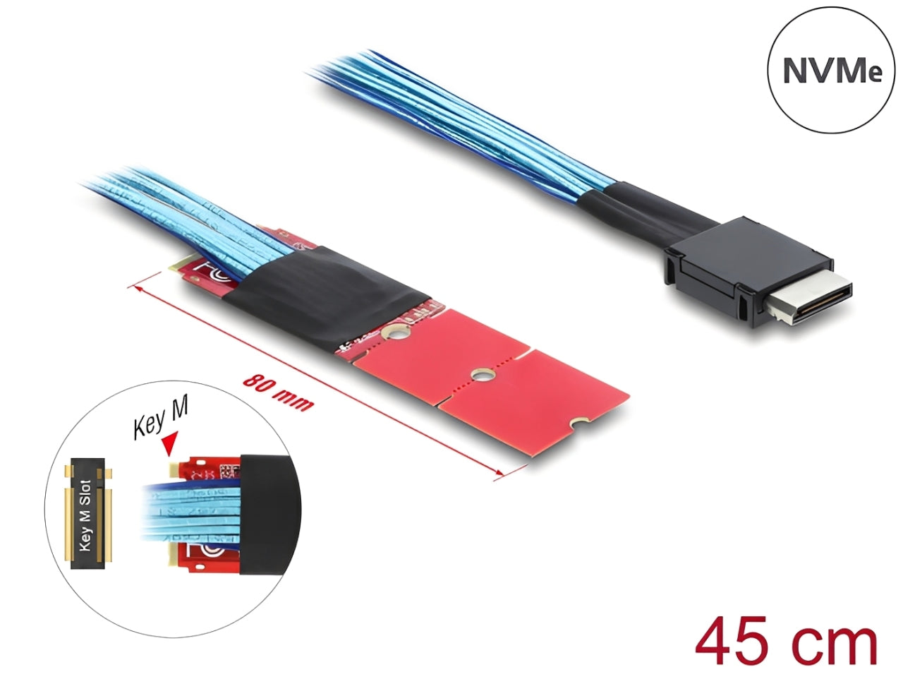 ממיר זה (Converter) מקצועי מבית Delock גרמניה המיועד למשתמשים מתקדמים, המאפשר להפוך חריץ M.2 NVMe סטנדרטי בלוח האם לממשק OCuLink SFF-8611 מהיר