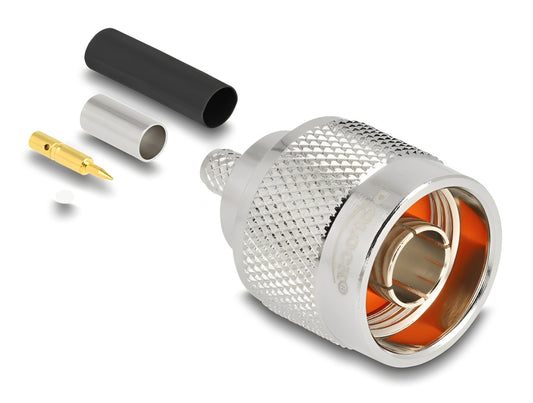 מחבר לכבל האנטנה מבית Delock גרמניה מסוג N-Type זכר המיועד ללחיצה (Crimp) על כבל קואקסיאלי LMR200