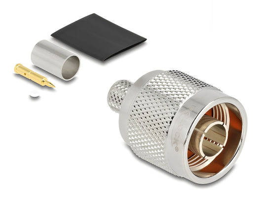 מחבר לכבל האנטנה מבית Delock גרמניה מסוג N-Type זכר המיועד ללחיצה (Crimp) על כבל קואקסיאלי LMR300