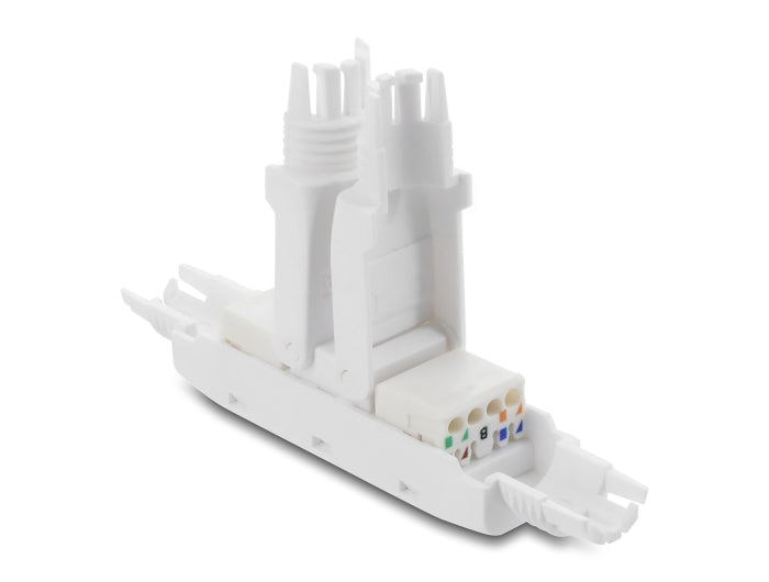 מחבר גישור (Coupler) מבית Delock גרמניה המיועד לחיבור בין שני כבלי רשת ללא תקעים (Plugs), לצורך הארכה או תיקון של תשתית קיימת