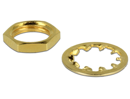 סט הזה מבית Delock גרמניה הכולל אום (Nut) ושייבת נעילה (Locking Ring), הוא הרכיב המשלים הקריטי לכל מי שמתקין מחברי אנטנה מסוג SMA או RP-SMA על גבי פאנלים או מארזים