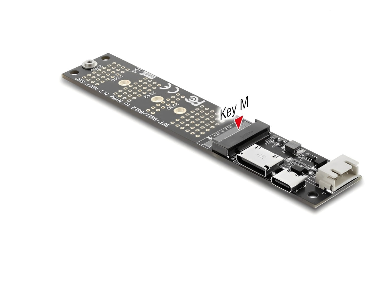 ממיר זה מבית Delock גרמניה מאפשר חיבור של כונן M.2 Key M NVMe בפורמטים 2280, 2260, 2242, 2230