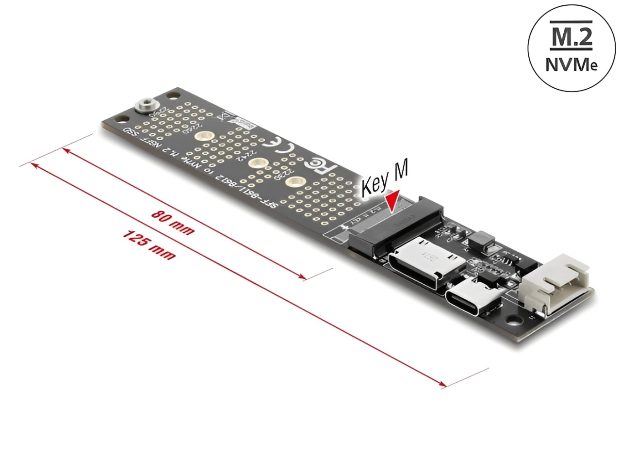 ממיר זה מבית Delock גרמניה מאפשר חיבור של כונן M.2 Key M NVMe בפורמטים 2280, 2260, 2242, 2230