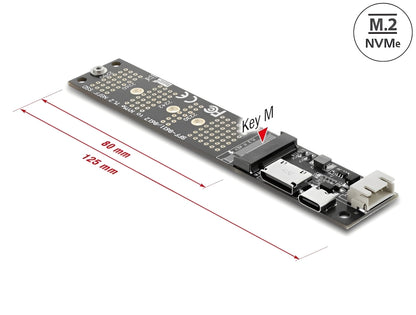ממיר זה מבית Delock גרמניה מאפשר חיבור של כונן M.2 Key M NVMe בפורמטים 2280, 2260, 2242, 2230