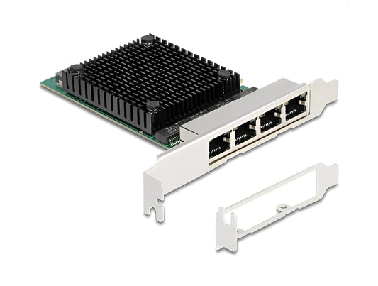 כרטיס ה-PCI Express מבית Delock גרמניה מציע 4 יציאות רשת עם קצב העברת נתונים של עד 2.5Gbps באמצעות כבלי נחושת סטנדרטיים מסוג Cat.6 או Cat.6A
