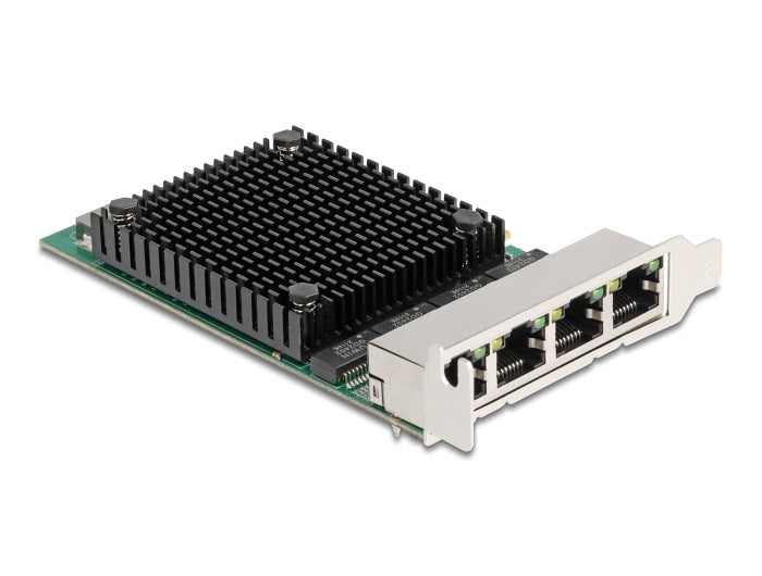כרטיס ה-PCI Express מבית Delock גרמניה מציע 4 יציאות רשת עם קצב העברת נתונים של עד 2.5Gbps באמצעות כבלי נחושת סטנדרטיים מסוג Cat.6 או Cat.6A