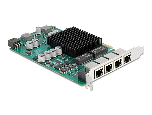 כרטיס ה-PCI Express מבית Delock גרמניה מציע 4 יציאות רשת עם קצב העברת נתונים של עד 1Gbps באמצעות כבלי נחושת סטנדרטיים מסוג Cat.6 או Cat.6A
