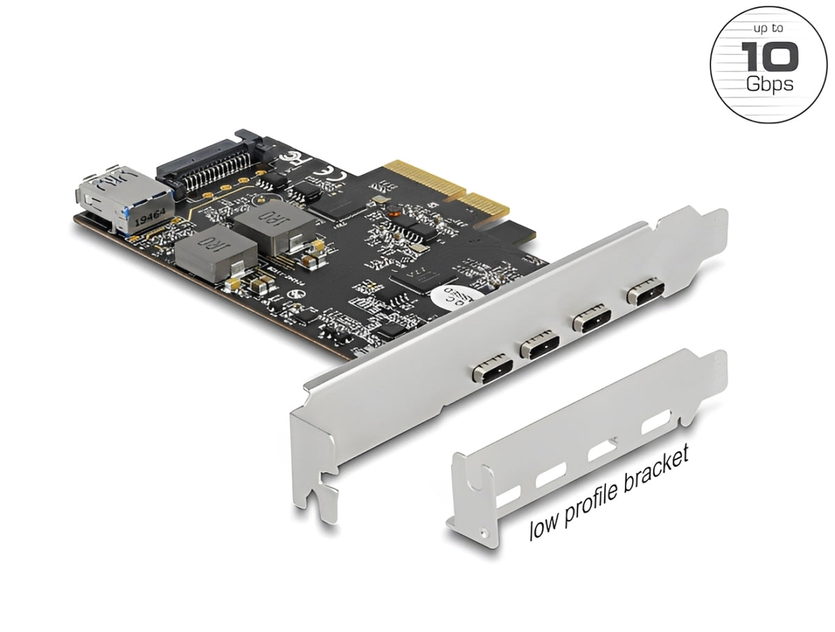 כרטיס PCIe x4 מבית Delock גרמניה המשדרג את המחשב המארח ב-4 יציאות USB-C