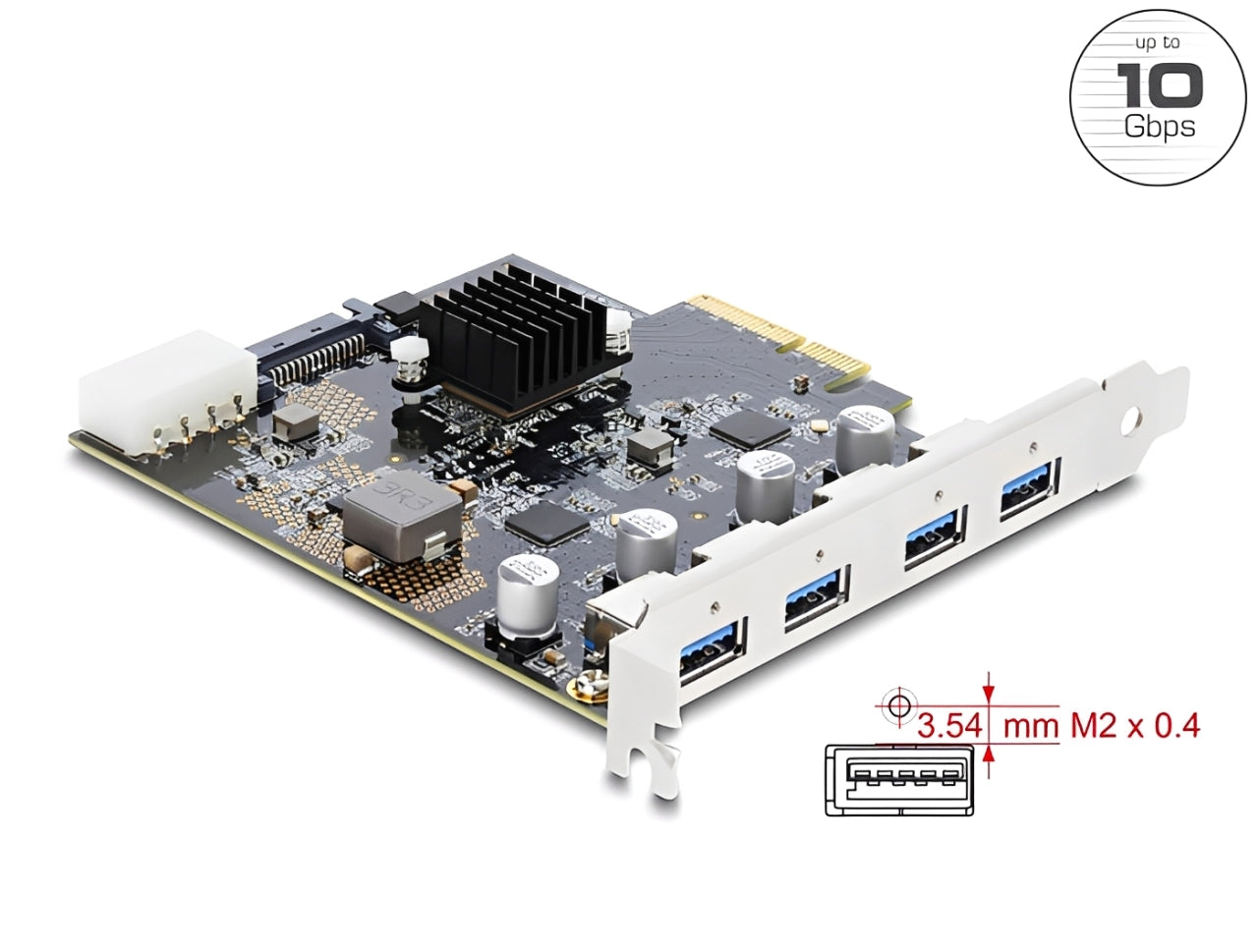 כרטיס PCI Express x4 מבית Delock גרמניה מרחיב את המחשב האישי באמצעות ארבע יציאות USB-A במהירות 10Gbps