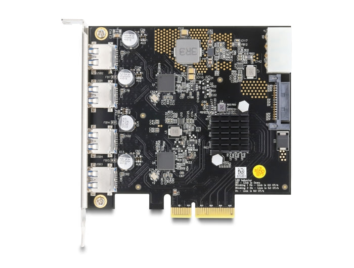 כרטיס PCI Express x4 מבית Delock גרמניה מרחיב את המחשב האישי באמצעות ארבע יציאות USB-A במהירות 10Gbps