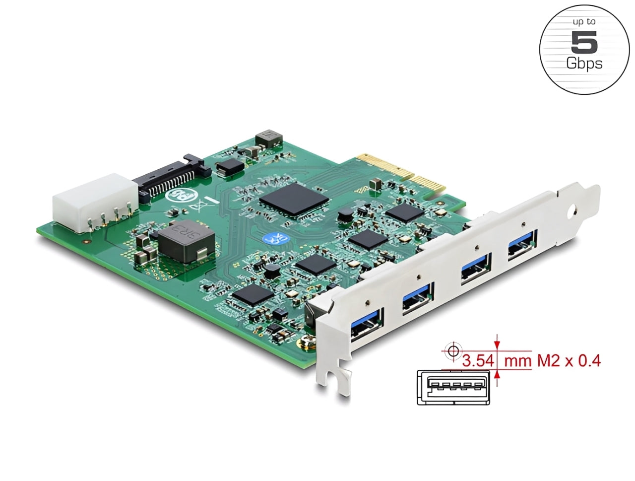 ככרטיס PCI Express x4 מבית Delock גרמניה מרחיב את המחשב האישי באמצעות ארבע יציאות USB-A במהירות 5Gbps