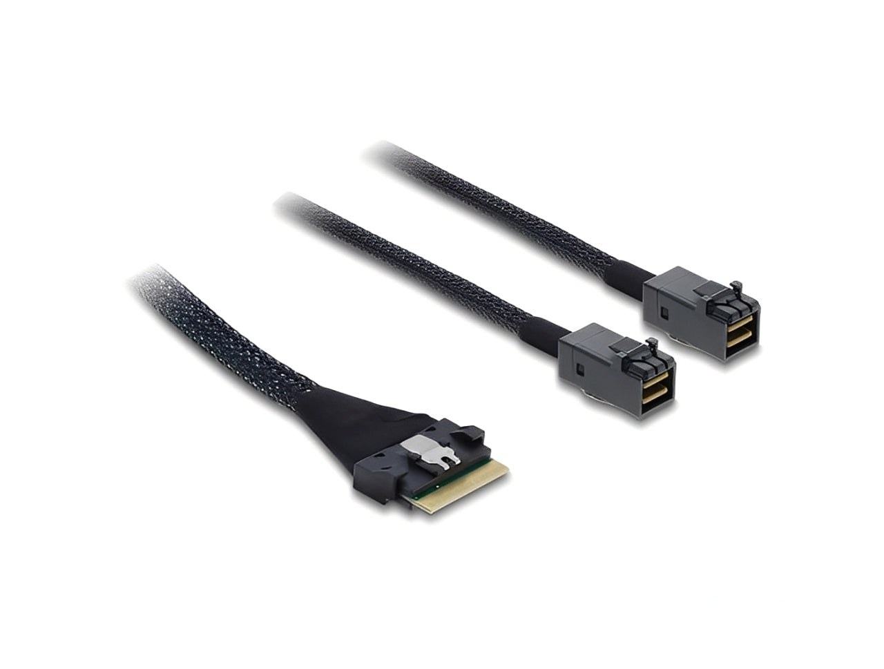 כבל PCIe 4.0 מבית DELOCK גרמניה המיועד לחיבורי אחסון התקנים פנימיים מהירים התומכים בפרוטוקול PCIe 4.0 , כגון התקנים עם מחבר Mini SAS HD SFF-8643 לבקר עם מחבר Slim SAS SFF-8654 8i