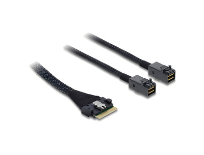 כבל PCIe 4.0 מבית DELOCK גרמניה המיועד לחיבורי אחסון התקנים פנימיים מהירים התומכים בפרוטוקול PCIe 4.0 , כגון התקנים עם מחבר Mini SAS HD SFF-8643 לבקר עם מחבר Slim SAS SFF-8654 8i