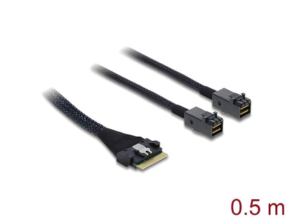 כבל PCIe 4.0 מבית DELOCK גרמניה המיועד לחיבורי אחסון התקנים פנימיים מהירים התומכים בפרוטוקול PCIe 4.0 , כגון התקנים עם מחבר Mini SAS HD SFF-8643 לבקר עם מחבר Slim SAS SFF-8654 8i