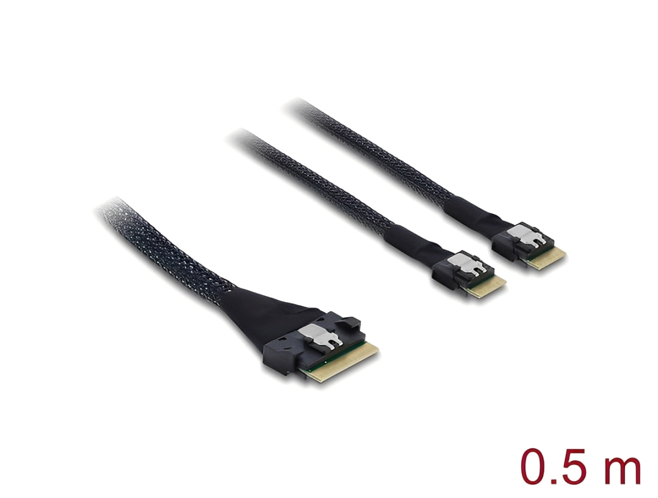 כבל PCIe 4.0 Slim SAS מבית DELOCK גרמניה המיועד לחיבורי אחסון התקנים פנימיים מהירים התומכים בפרוטוקול PCIe 4.0 , כגון התקנים עם מחבר SFF-8654 4i לבקר עם מחבר SFF-8654 8i