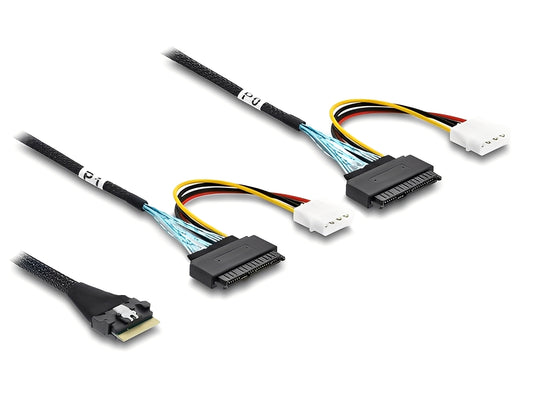 כבל PCIe 4.0 מבית DELOCK גרמניה המיועד לחיבורי אחסון התקנים פנימיים מהירים התומכים בפרוטוקול PCIe 4.0 , כגון התקנים עם מחבר U.2 SFF-8639 לבקר עם מחבר Slim SAS SFF-8654 8i