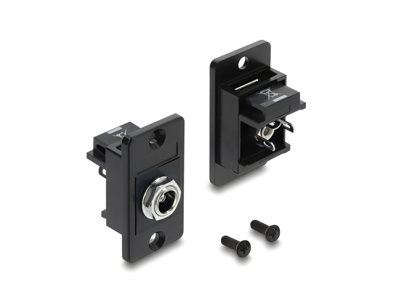 מתאם DC עם תושבת לפאנל מבית DELOCK גרמניה ניתן להרכבה או חיווט בתוך מארז או התקן לצורך אספקת חשמל
