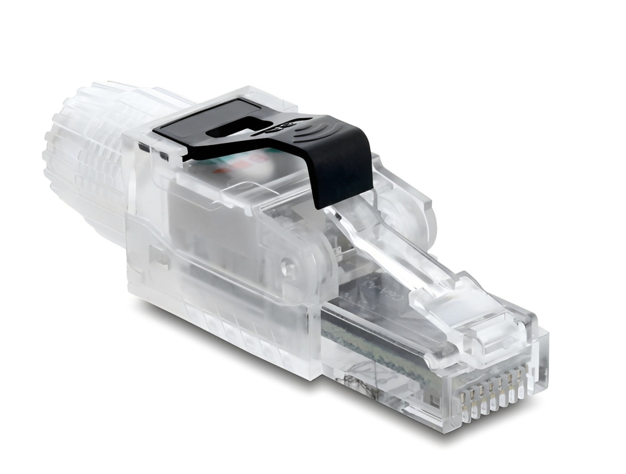תקע RJ45 Cat.6A מבית Delock גרמניה המיועד להתקנה עצמית על כבלי רשת בתקן Cat.6A ומתאים להתקנה קלה