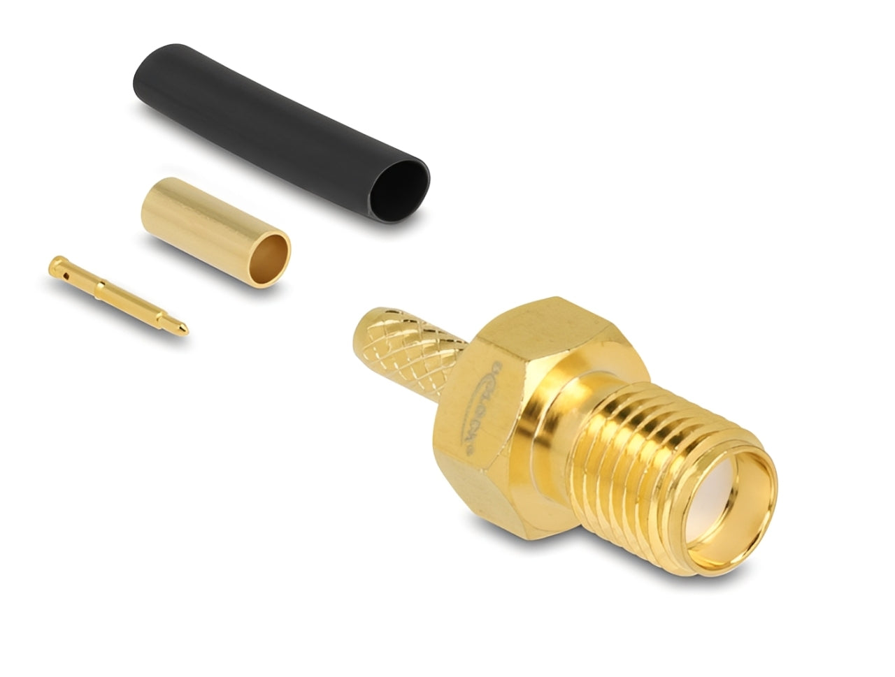 מחבר לכבל האנטנה מבית Delock גרמניה מסוג RP-SMA נקבה המיועד ללחיצה (Crimp) על כבלים קואקסיאליים דקים