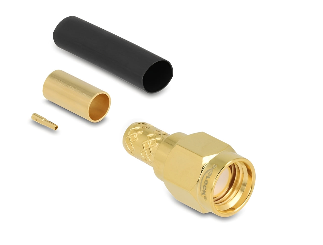 מחבר לכבל האנטנה מבית Delock גרמניה מסוג RP-SMA זכר המיועד ללחיצה (Crimp) על כבל קואקסיאלי LMR200