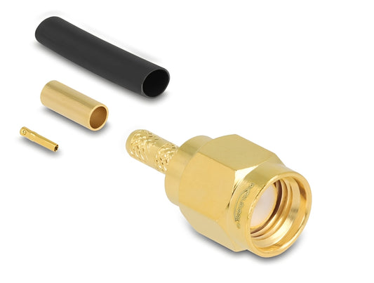 מחבר לכבל האנטנה מבית Delock גרמניה מסוג RP-SMA זכר המיועד ללחיצה (Crimp) על כבלים קואקסיאליים דקים