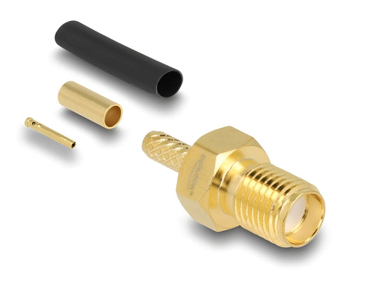 מחבר לכבל האנטנה מבית Delock גרמניה הוא מחבר SMA נקבה המיועד ללחיצה (Crimp) על כבלים קואקסיאליים דקים