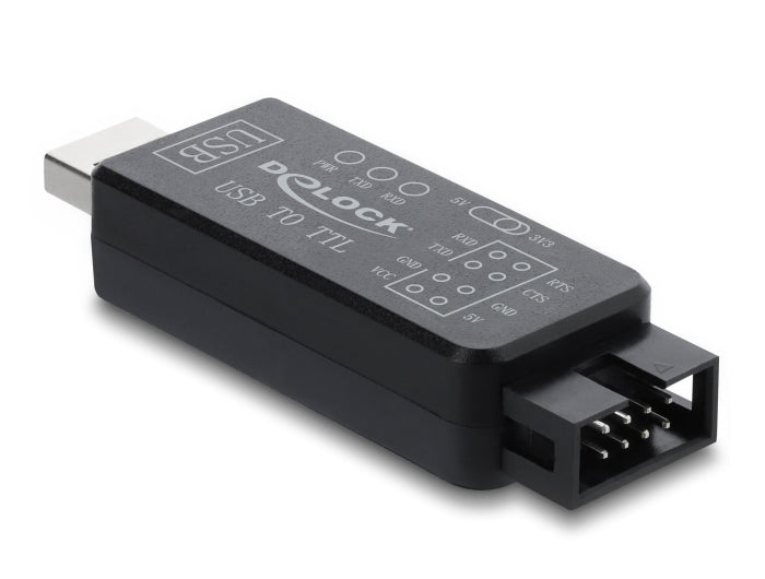 ממיר USB-A ל-UART (TTL) מקצועי מבית DELOCK גרמניה זה רכיב פיתוח ואבחון (USB 2.0 to UART/TTL Converter) המצויד בארבע קווי דאטה ברמות מתח לוגיות של LVTTL/TTL