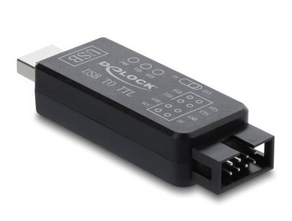 ממיר USB-A ל-UART (TTL) מקצועי מבית DELOCK גרמניה זה רכיב פיתוח ואבחון (USB 2.0 to UART/TTL Converter) המצויד בארבע קווי דאטה ברמות מתח לוגיות של LVTTL/TTL