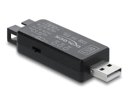ממיר USB-A ל-UART (TTL) מקצועי מבית DELOCK גרמניה זה רכיב פיתוח ואבחון (USB 2.0 to UART/TTL Converter) המצויד בארבע קווי דאטה ברמות מתח לוגיות של LVTTL/TTL