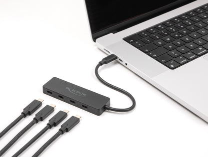 רכזת USB 10Gbps האיכותית מבית Delock גרמניה היא פתרון נייד מושלם למחשבים ניידים או טאבלטים עם חיבור USB-C
