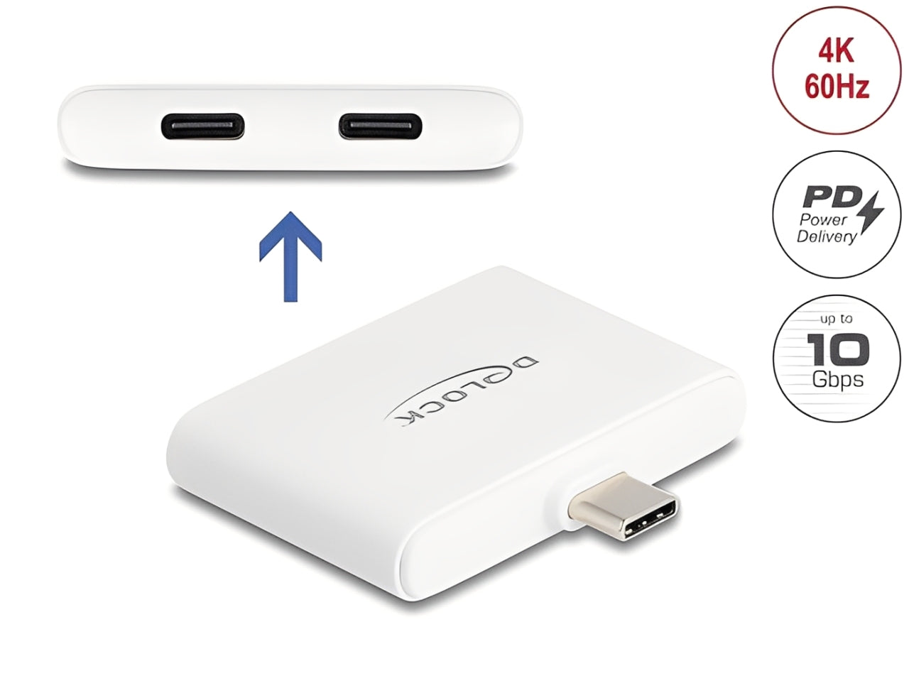 מתאם תצוגה USB-C של Delock המיועד לחיבור צגים ומסוגל לספק חשמל להתקן המארח