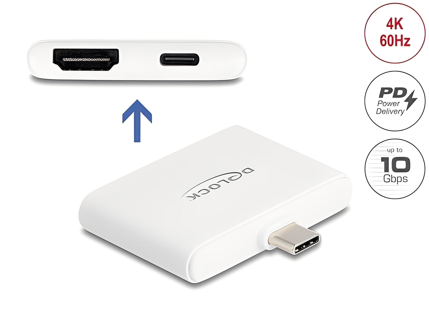 מתאם תצוגה Delock מחיבור USB-C זכר לחיבור HDMI 4K 60Hz + USB-C PD 94W