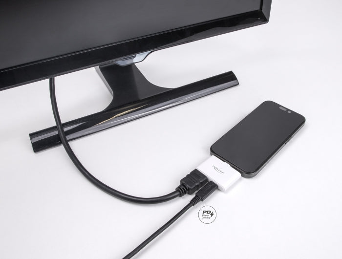 מתאם תצוגה Delock מחיבור USB-C זכר לחיבור HDMI 4K 60Hz + USB-C PD 94W