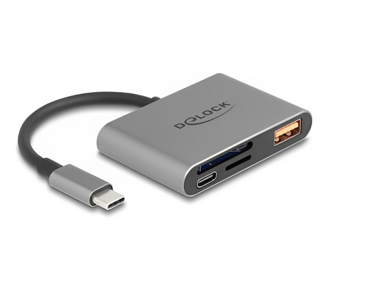 קורא כרטיסים USB Type-C מבית Delock גרמניה מאפשר קריאה וכתיבה של כרטיסי SD ו-Micro SD ומגיע עם מחבר USB-A מובנה, כך שניתן להמשיך להשתמש בהתקני USB גם בזמן חיבור הקורא למחשב. בנוסף, הוא תומך ב-Power Delivery (PD) 2.0 עד 85W, לטעינת מחשבים ניידים, טאבלטים וסמארטפונים בעלי חיבור USB-C או Thunderbolt™ 3/4