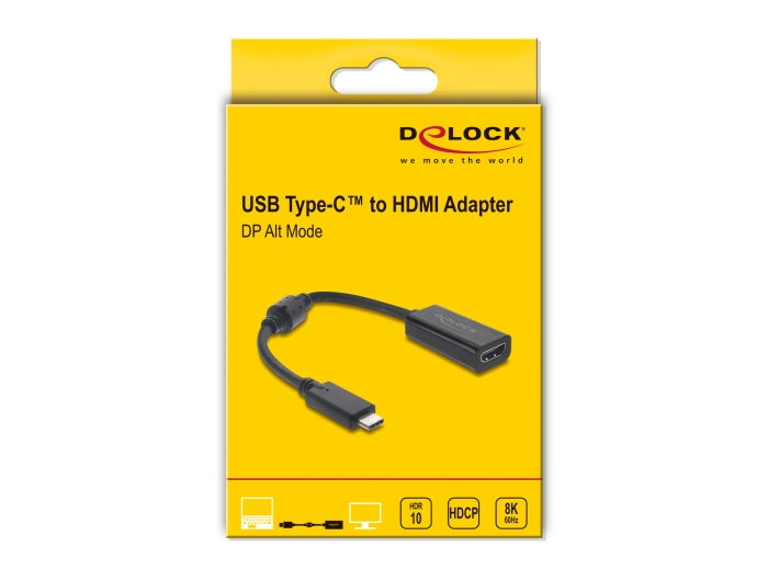 מתאם תצוגה מבית Delock גרמניה מאפשר חיבור מסכים, מקרנים וטלוויזיות עם כניסת HDMI למחשבים PC או MacBook עם יציאת USB-C