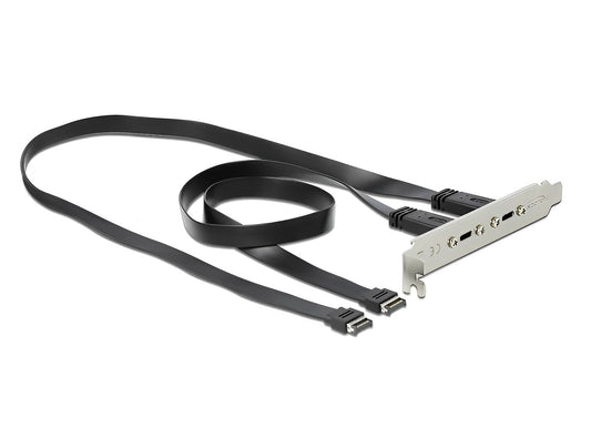 לוחית קצה USB 10Gbps מבית DELOCK גרמניה המאפשרת להוסיף למארז המחשב שתי יציאות USB Type-C חיצוניות בתקן המהיר ביותר, תוך ניצול החיבורים הפנימיים של לוח האם