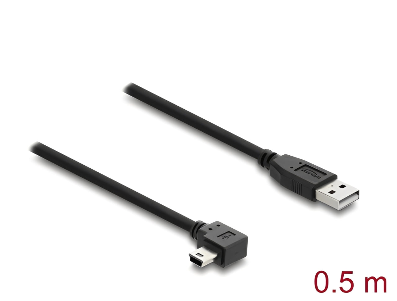 כבל USB 2.0 מבית Delock גרמניה מאפשר חיבור בין התקן עם מחבר USB Mini-B לבין מחשב שולחני או נייד המצויד ביציאת USB Type-A פנויה