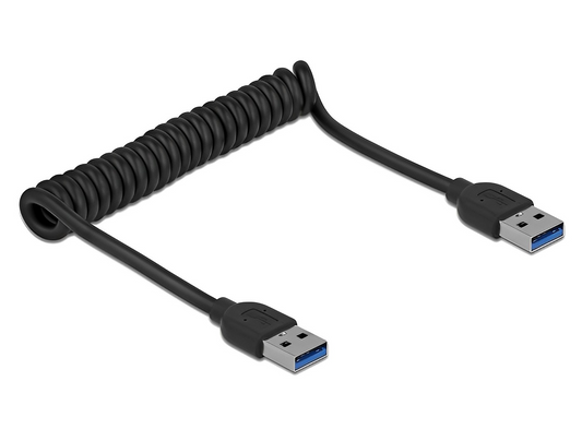 כבל מסולסל USB 5Gbps מבית Delock גרמניה מאפשר חיבור בין מכשיר עם מחבר USB Type-A למחשב אישי או נייד עם חיבור USB פנוי - delock.israel