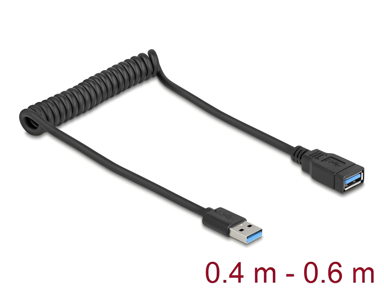 כבל מסולסל USB 5Gbps מבית Delock גרמניה מאפשר להעריך חיבור בין מכשיר עם מחבר USB Type-A למחשב אישי או נייד עם חיבור USB פנוי - delock.israel