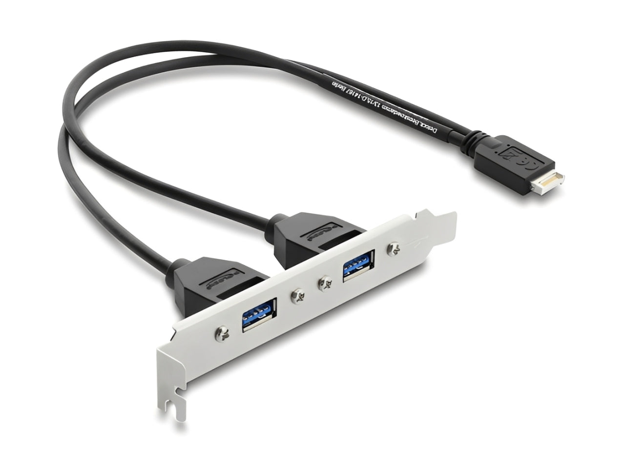 לוחית קצה USB 5Gbps מבית DELOCK גרמניה המאפשרת להוסיף למארז המחשב שתי יציאות USB Type-A חיצוניות תוך ניצול החיבורים הפנימיים של לוח האם