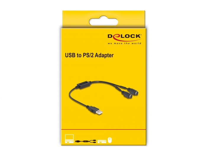 מתאם זה מבית Delock גרמניה מאפשר חיבור והפעלה של עכבר ומקלדת PS/2 דרך יציאת USB במחשב שלך