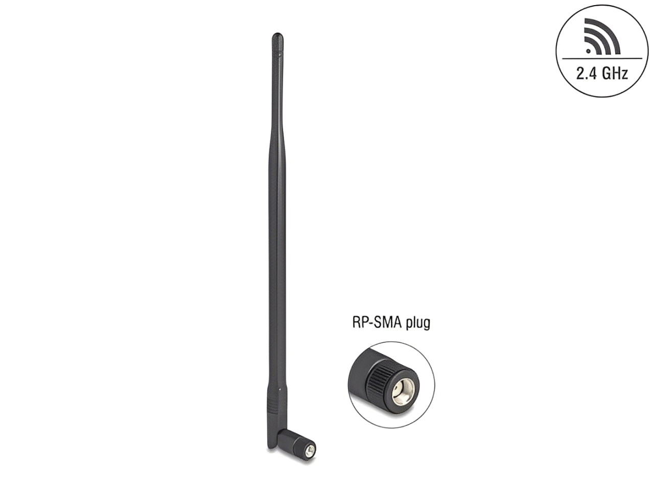 אנטנה אלחוטית מבית Delock גרמניה מיועדת לחיבור למכשיר WLAN עם ממשק RP-SMA לצורך שידור וקליטת אותות אלחוטיים