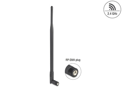 אנטנה אלחוטית מבית Delock גרמניה מיועדת לחיבור למכשיר WLAN עם ממשק RP-SMA לצורך שידור וקליטת אותות אלחוטיים