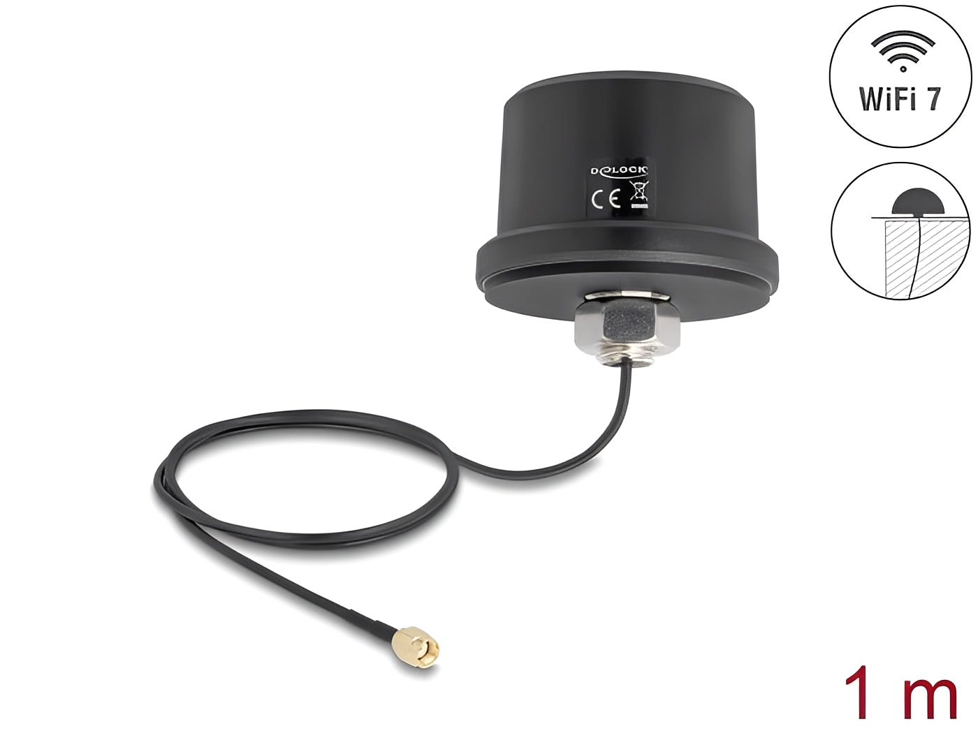 אנטנה חיצונית בתקן WiFi 7 מבית Delock גרמניה מיועדת לחיבור למכשיר WLAN עם ממשק RP-SMA לצורך שידור וקליטת אותות אלחוטיים